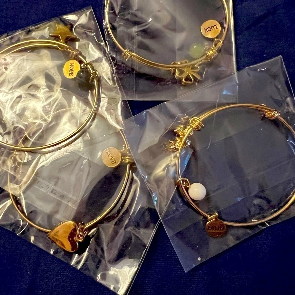 Faith, Luck, Hope, Love gold tone bracelets with amulets and semiprecious beads!